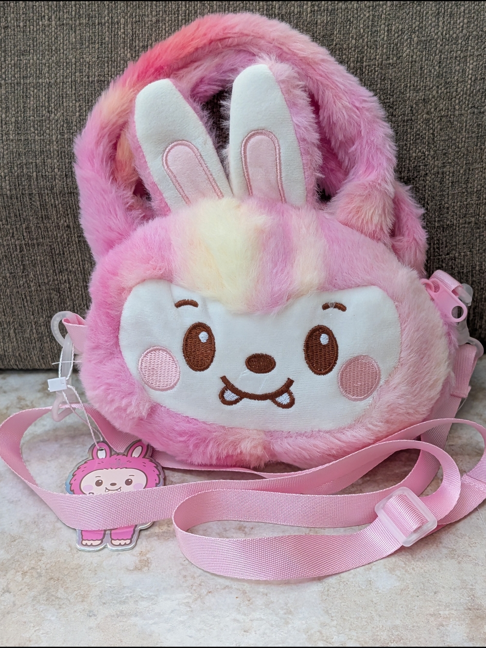 Danbar Pink Bunny Plush Crossbody Bag New
